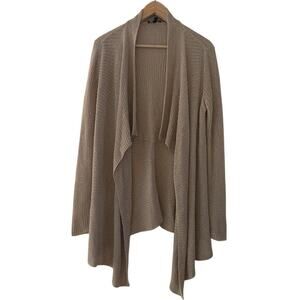 Eileen Fisher Women's Organic Linen Stretch Knit Open Front Cardigan Small Beige